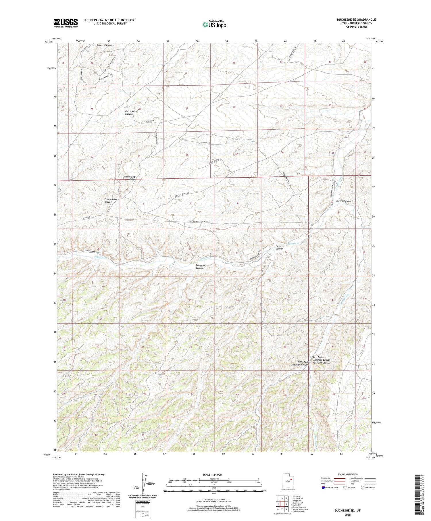 Duchesne SE Utah US Topo Map Image