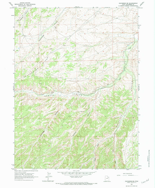 Classic USGS Duchesne SE Utah 7.5'x7.5' Topo Map Image