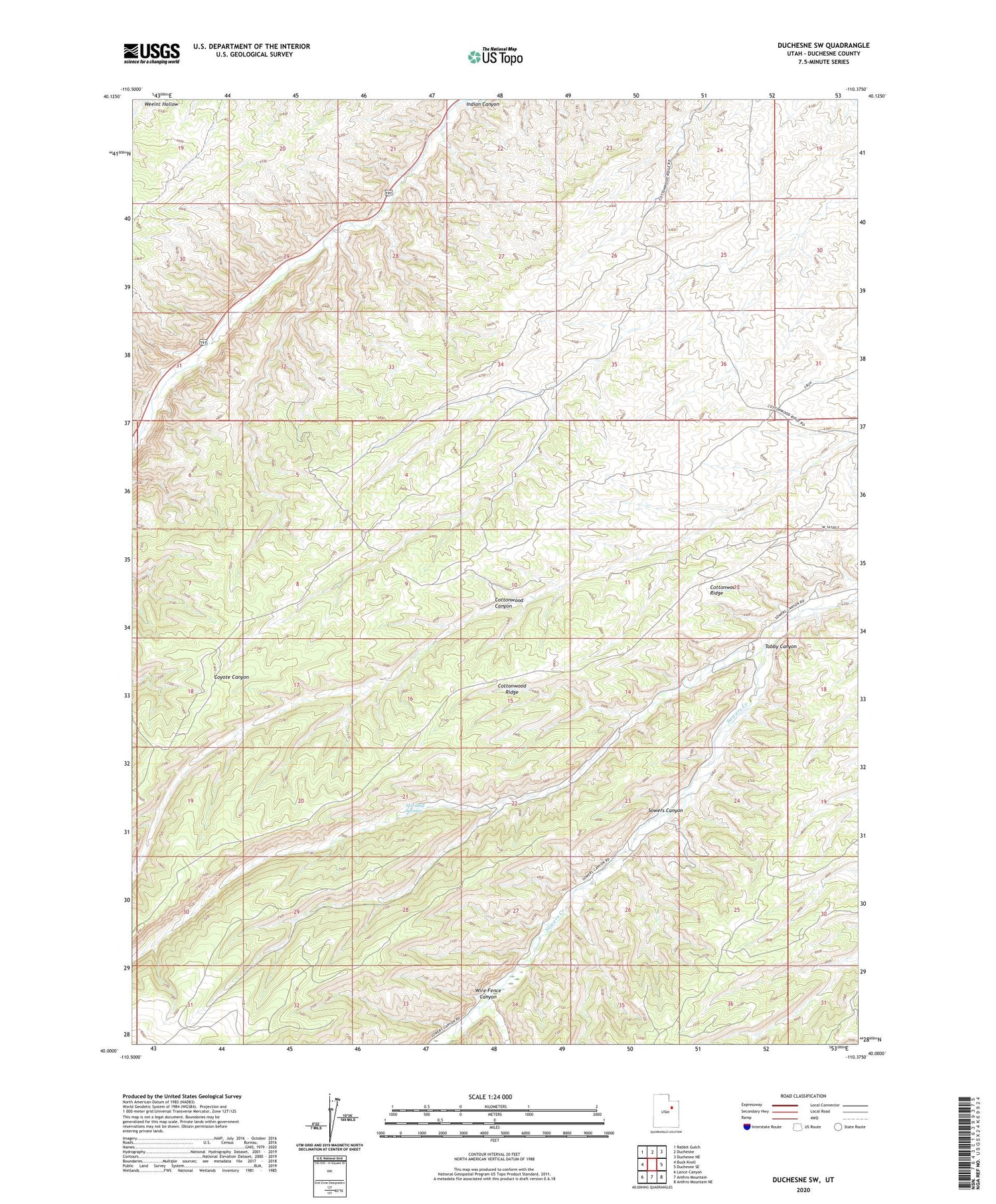 Duchesne SW Utah US Topo Map Image