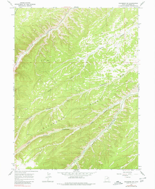 Classic USGS Duchesne SW Utah 7.5'x7.5' Topo Map Image