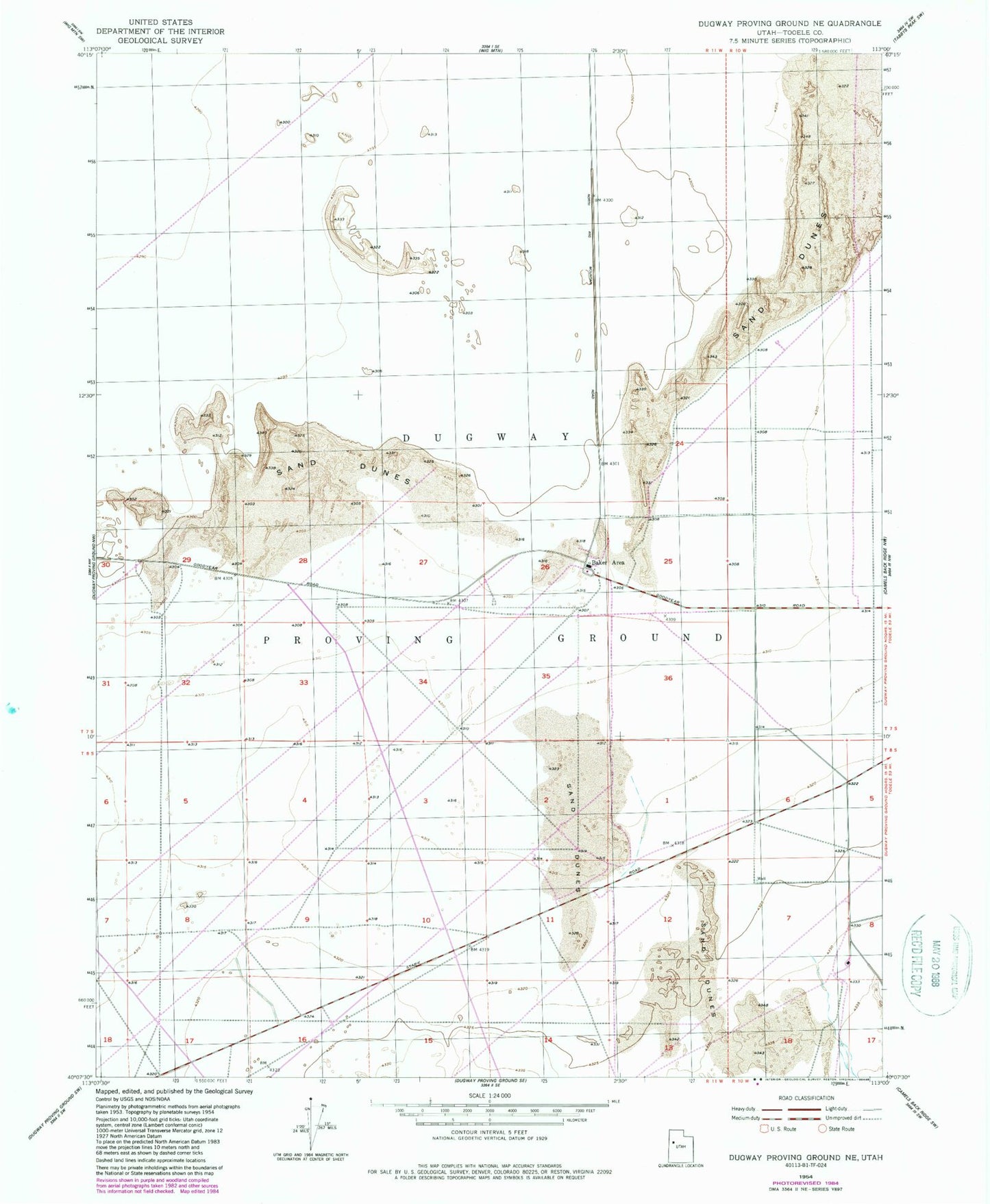 Classic USGS Dugway Proving Ground NE Utah 7.5'x7.5' Topo Map Image