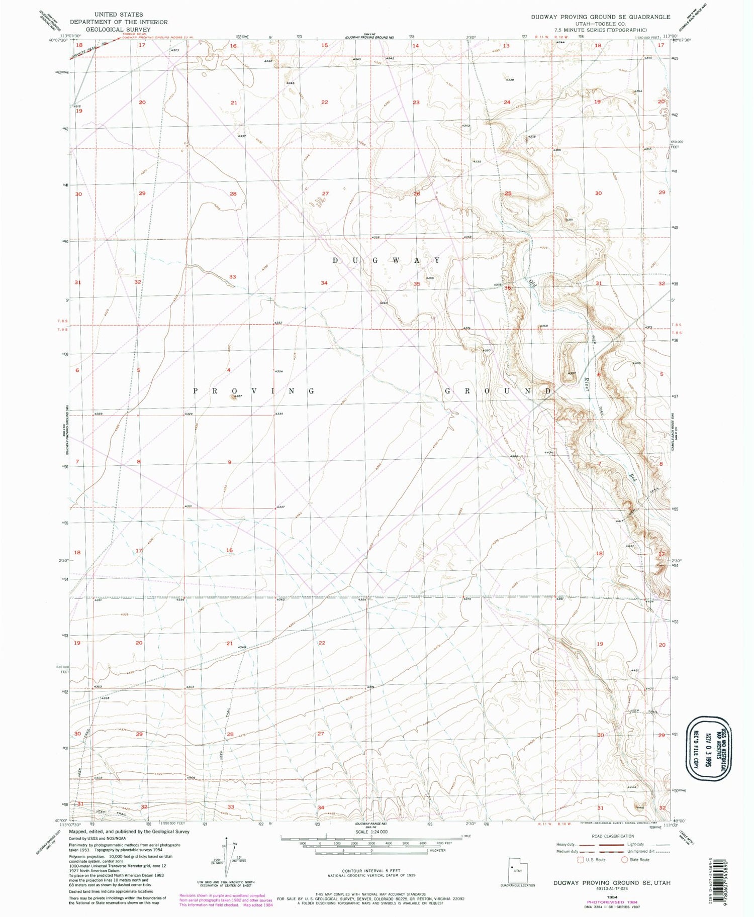 Classic USGS Dugway Proving Ground SE Utah 7.5'x7.5' Topo Map Image