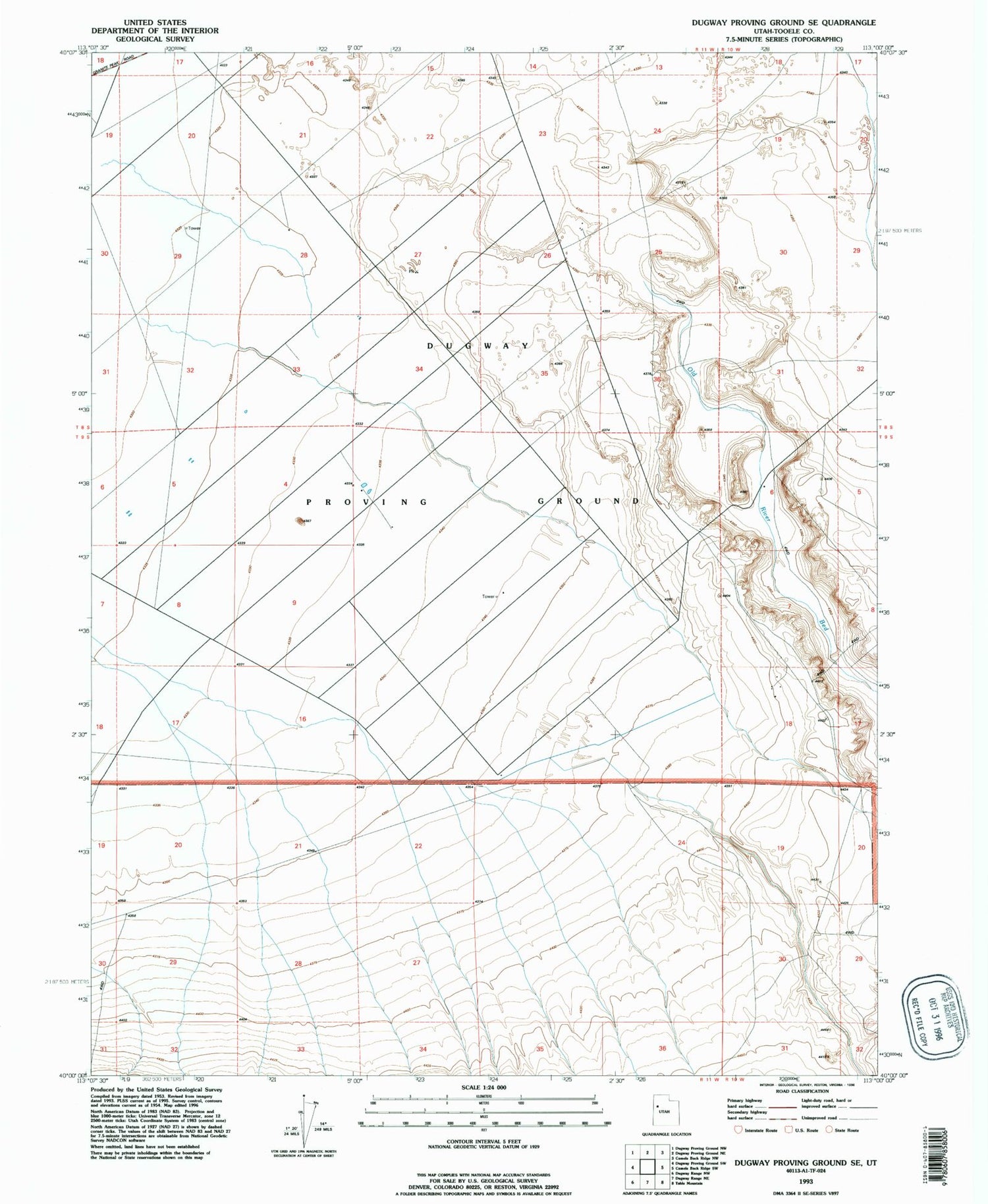 Classic USGS Dugway Proving Ground SE Utah 7.5'x7.5' Topo Map Image