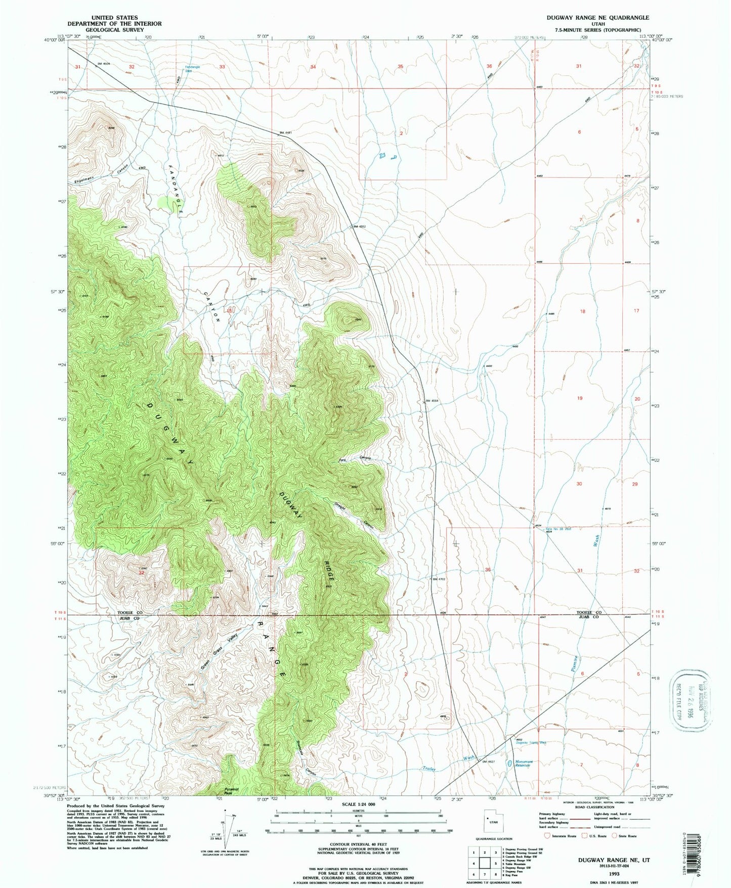 Classic USGS Dugway Range NE Utah 7.5'x7.5' Topo Map Image