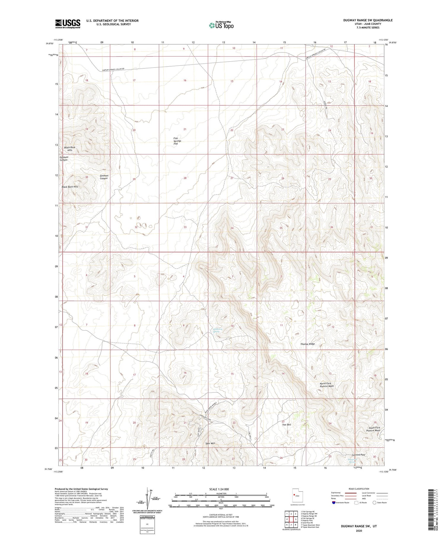 Dugway Range SW Utah US Topo Map Image