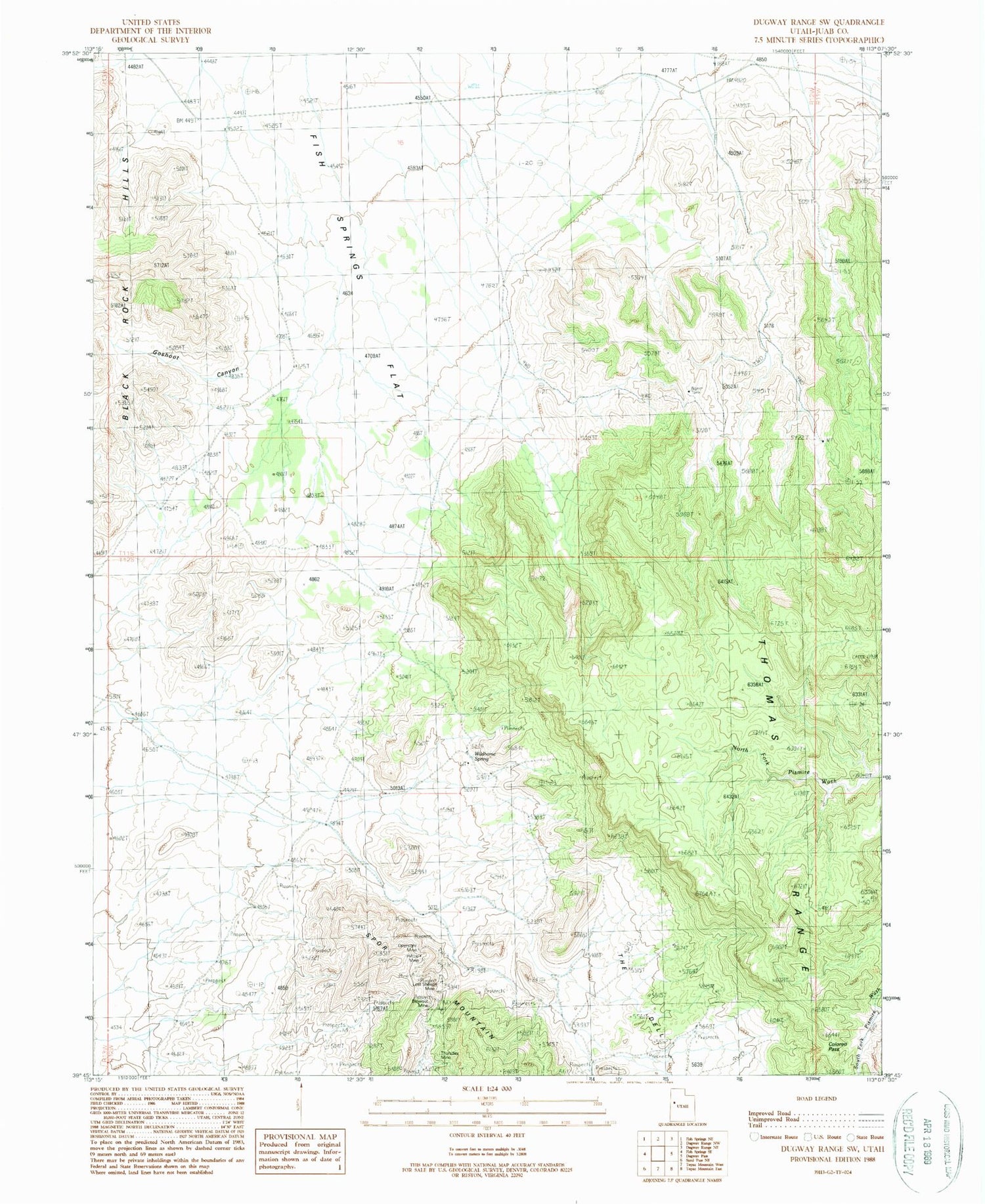 Classic USGS Dugway Range SW Utah 7.5'x7.5' Topo Map Image