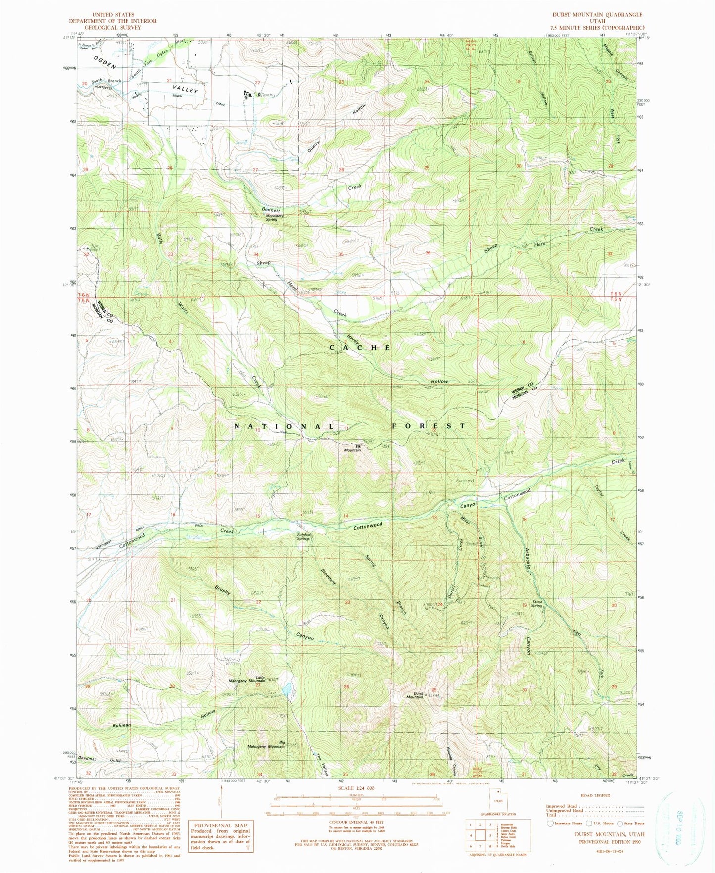 Classic USGS Durst Mountain Utah 7.5'x7.5' Topo Map Image