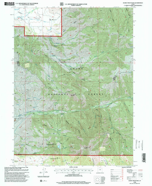 Classic USGS Durst Mountain Utah 7.5'x7.5' Topo Map Image