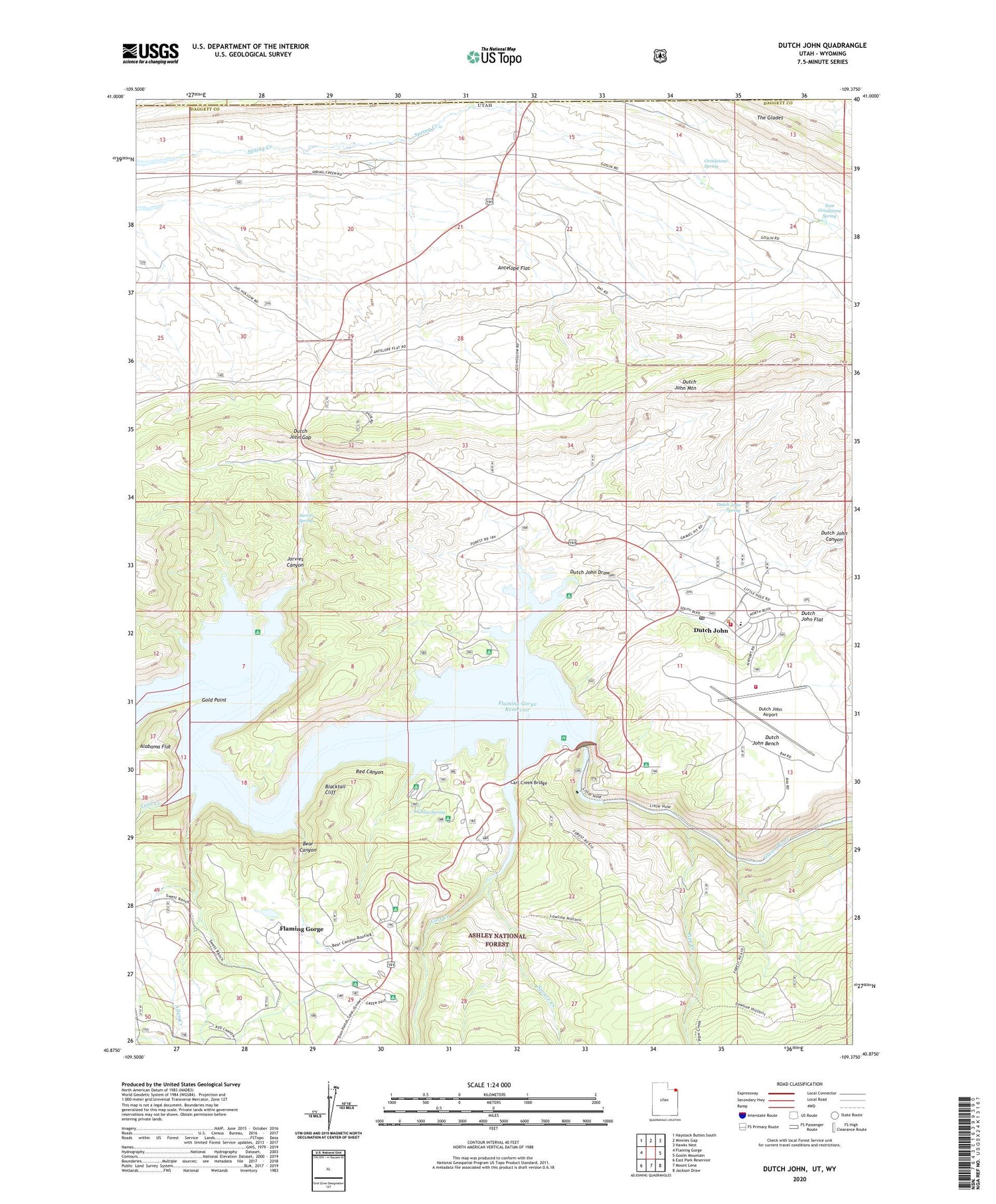 Dutch John Utah US Topo Map Image