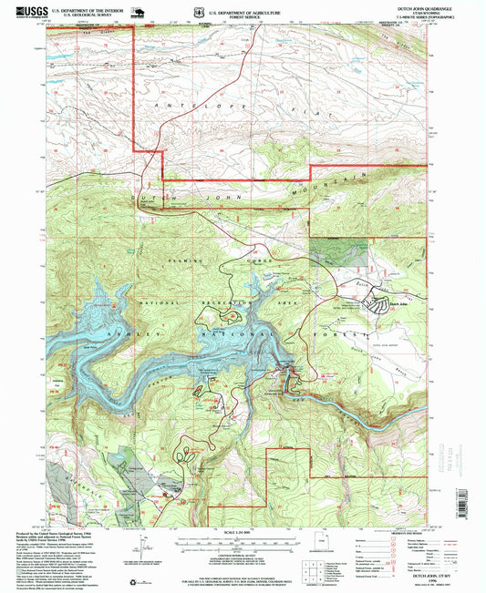 Classic USGS Dutch John Utah 7.5'x7.5' Topo Map Image