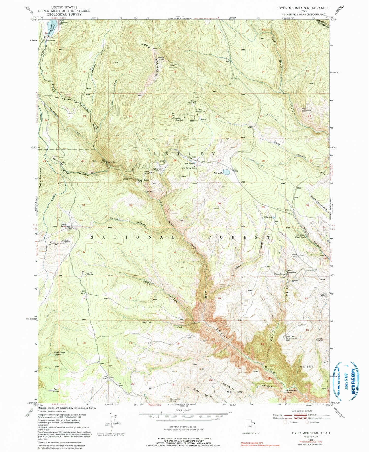 Classic USGS Dyer Mountain Utah 7.5'x7.5' Topo Map Image