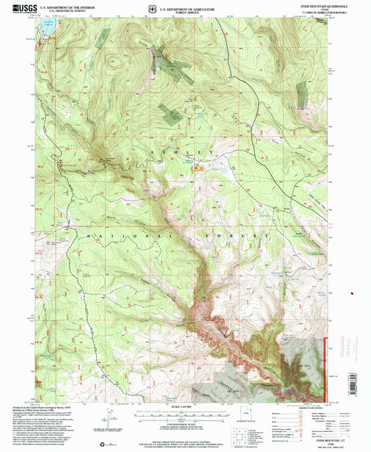 Classic USGS Dyer Mountain Utah 7.5'x7.5' Topo Map Image