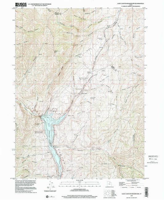Classic USGS East Canyon Reservoir Utah 7.5'x7.5' Topo Map Image