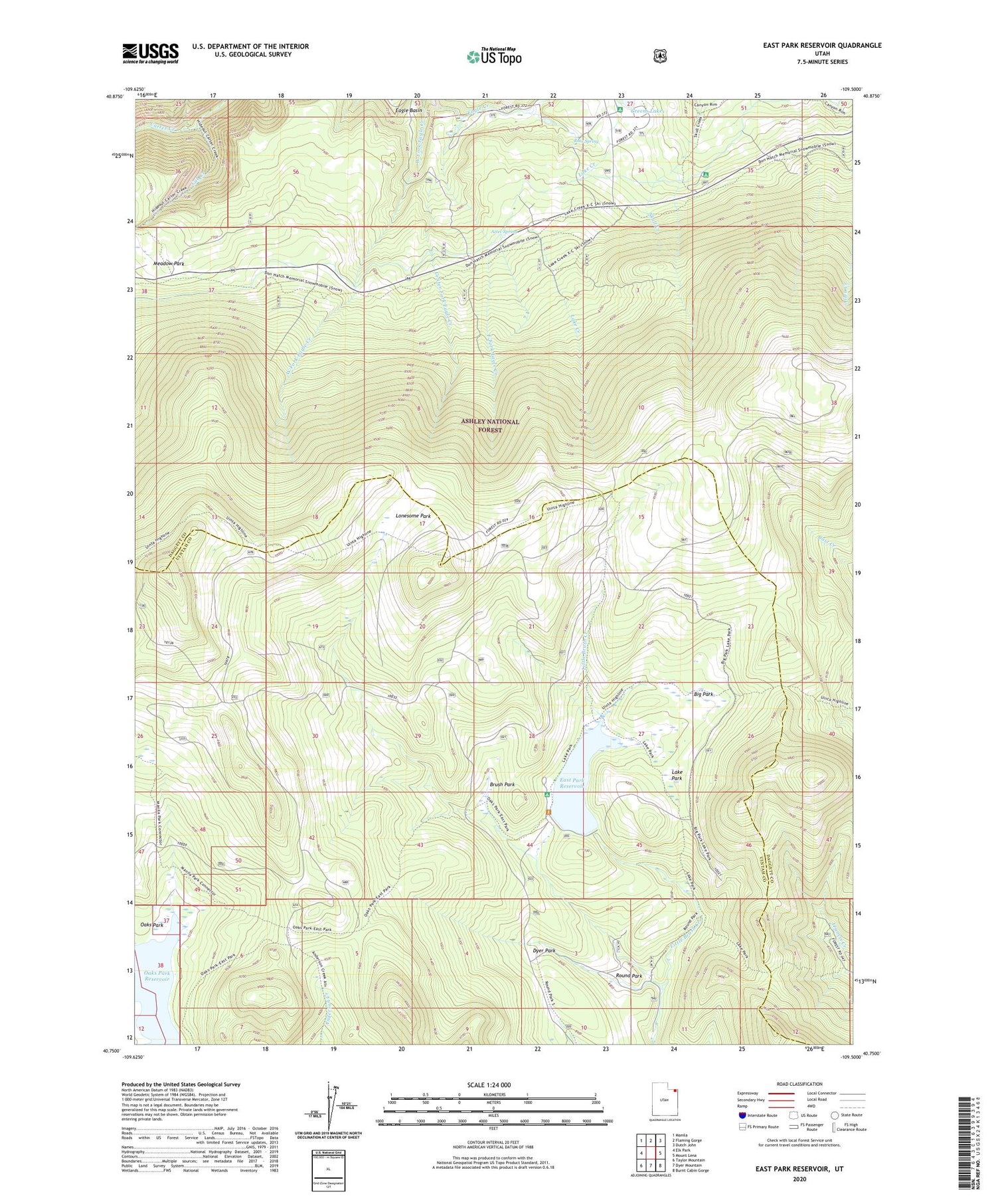 East Park Reservoir Utah US Topo Map Image