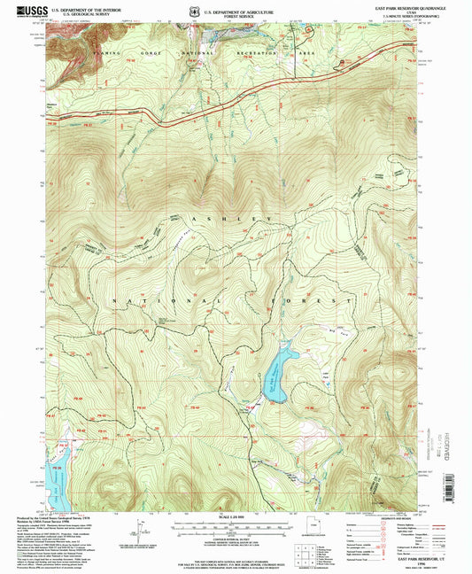 Classic USGS East Park Reservoir Utah 7.5'x7.5' Topo Map Image