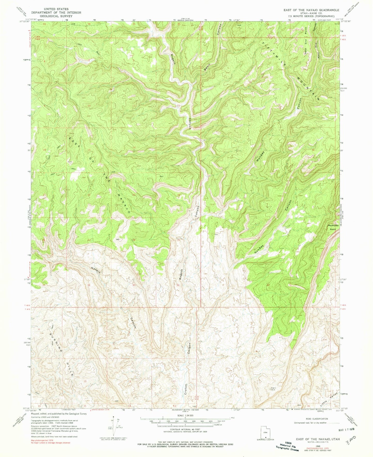 Classic USGS East of the Navajo Utah 7.5'x7.5' Topo Map Image