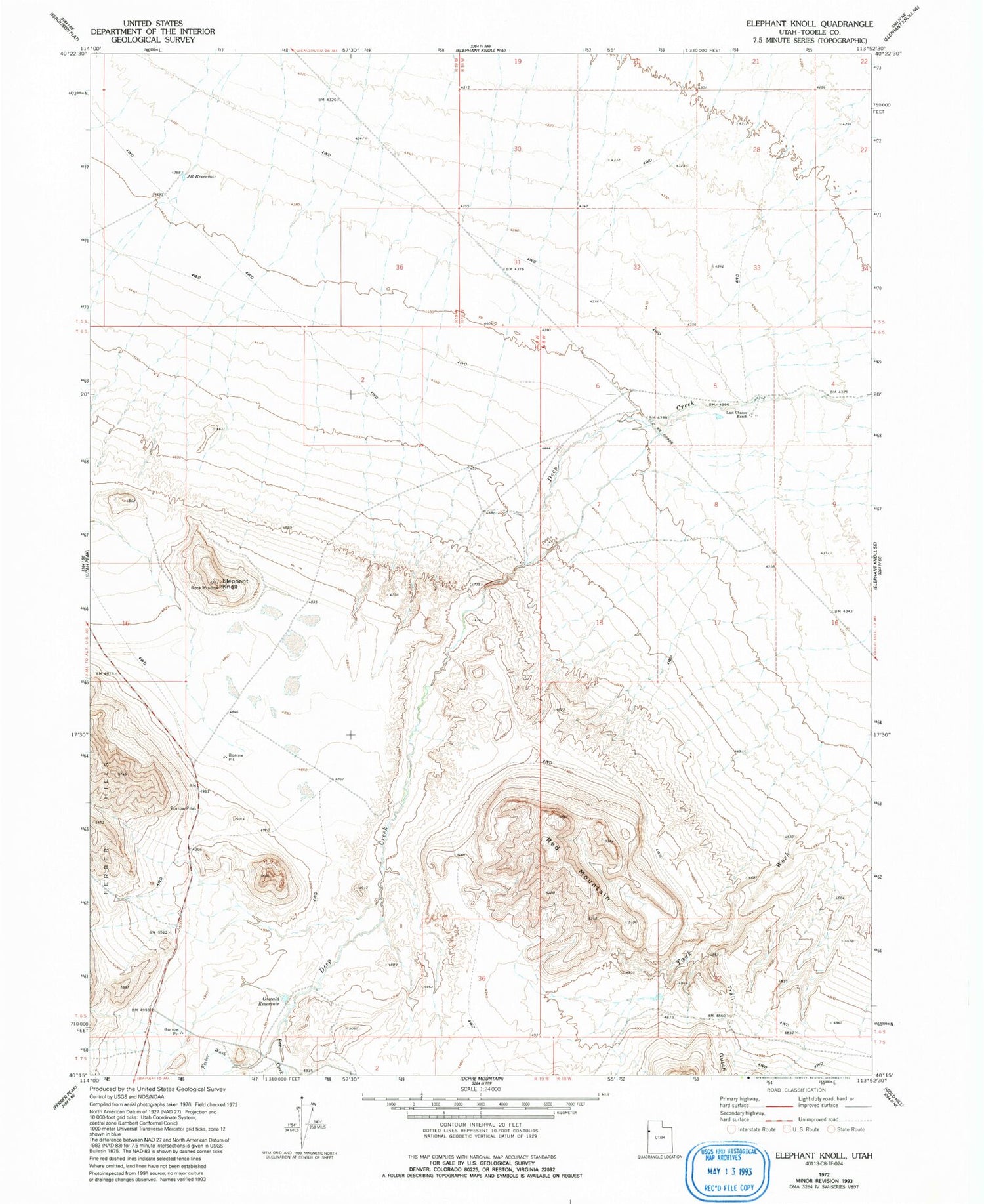 Classic USGS Elephant Knoll Utah 7.5'x7.5' Topo Map Image