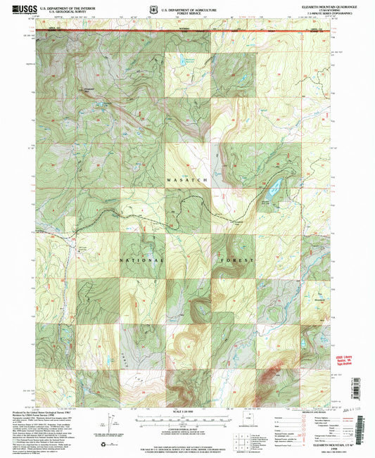 Classic USGS Elizabeth Mountain Utah 7.5'x7.5' Topo Map Image