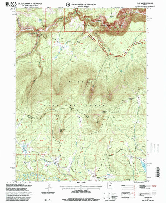 Classic USGS Elk Park Utah 7.5'x7.5' Topo Map Image
