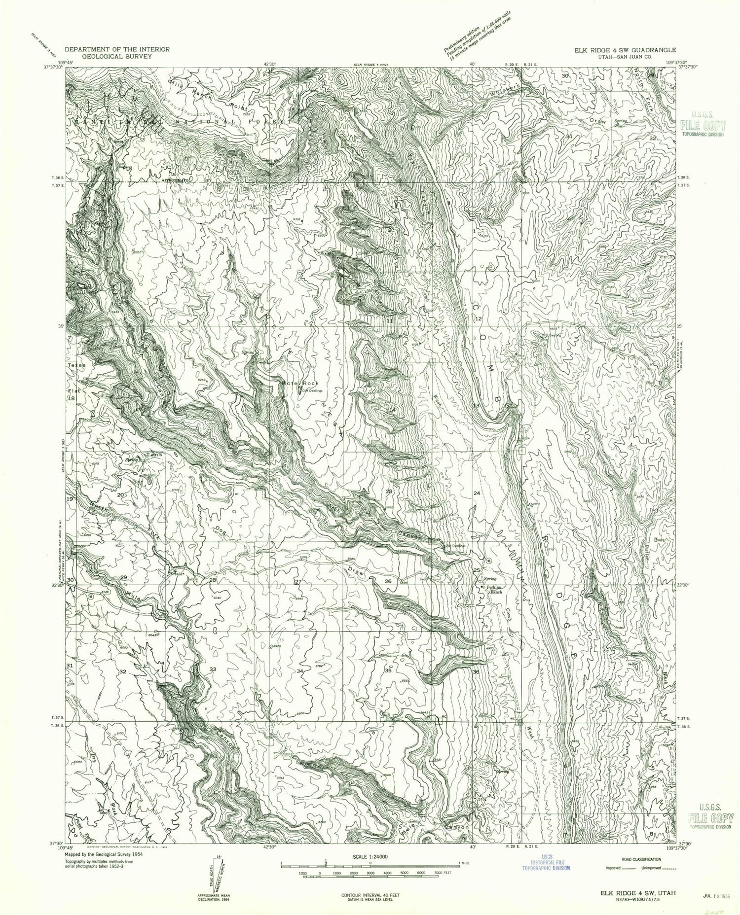 Classic USGS Gold Bar Canyon Utah 7.5'x7.5' Topo Map Image