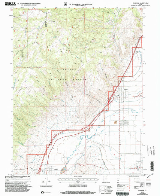 Classic USGS Elsinore Utah 7.5'x7.5' Topo Map Image