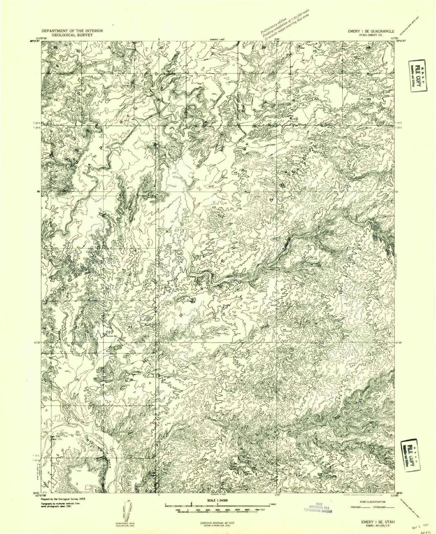 Classic USGS Big Bend Draw Utah 7.5'x7.5' Topo Map Image