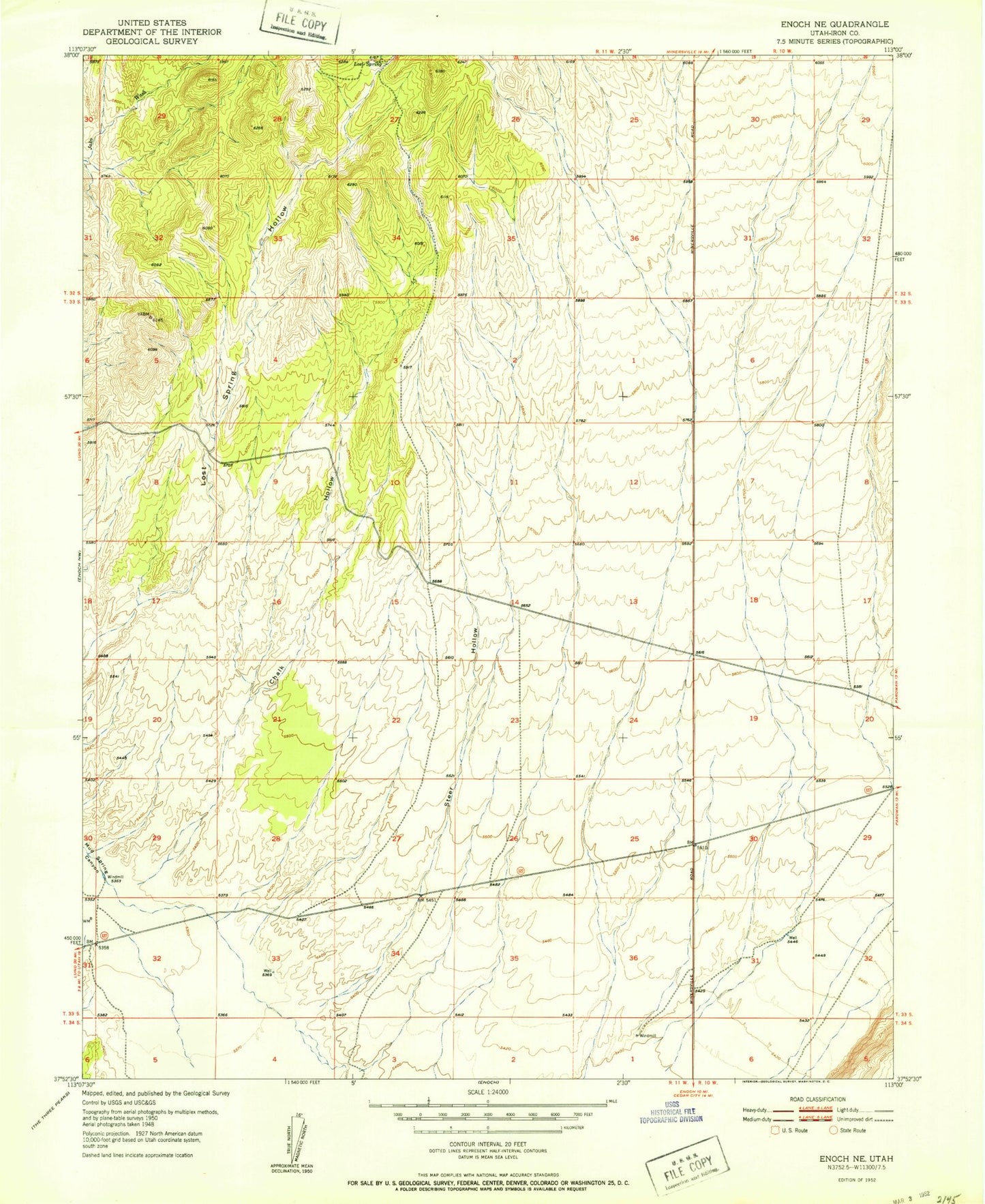 Classic USGS Enoch NE Utah 7.5'x7.5' Topo Map Image
