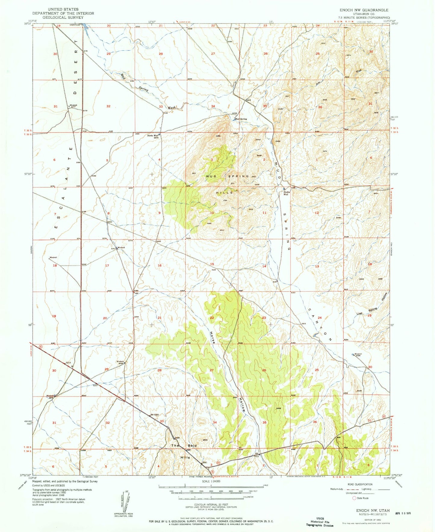 Classic USGS Enoch NW Utah 7.5'x7.5' Topo Map Image