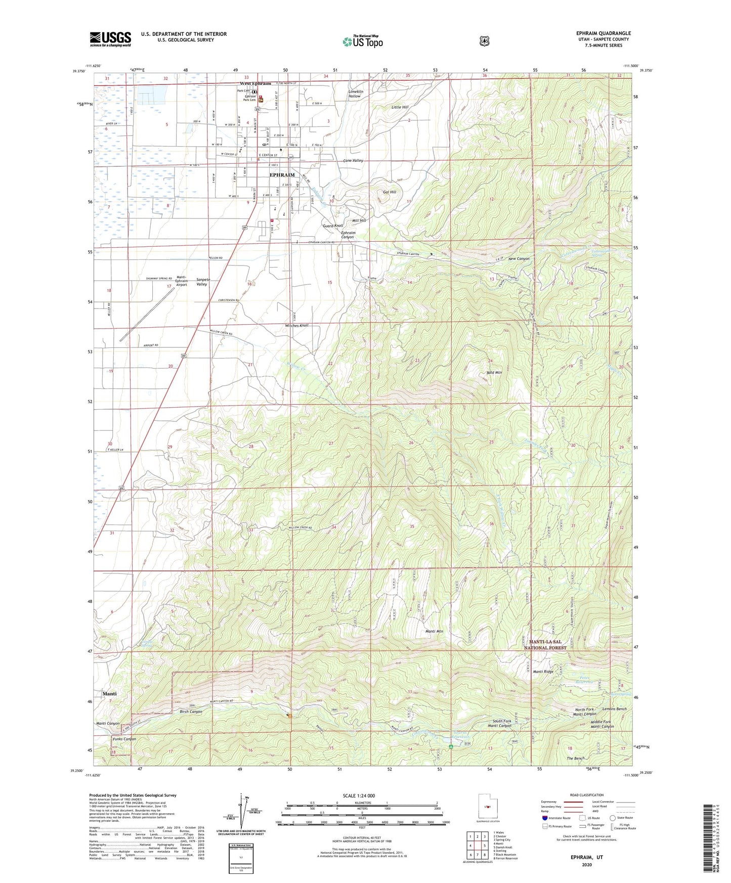 Ephraim Utah US Topo Map Image