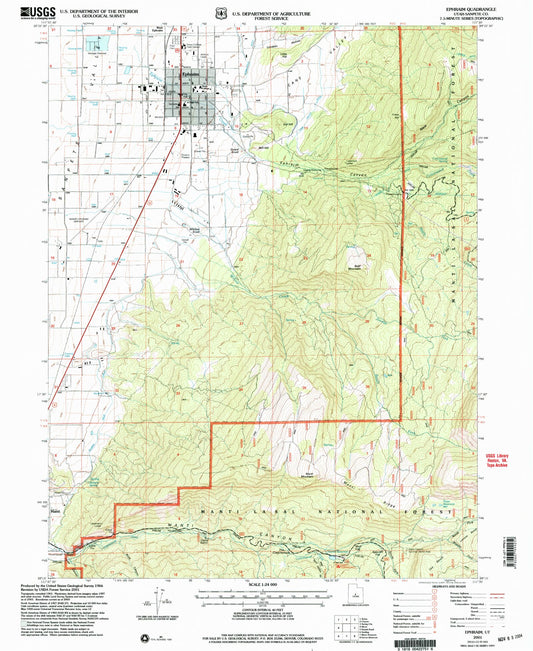 Classic USGS Ephraim Utah 7.5'x7.5' Topo Map Image