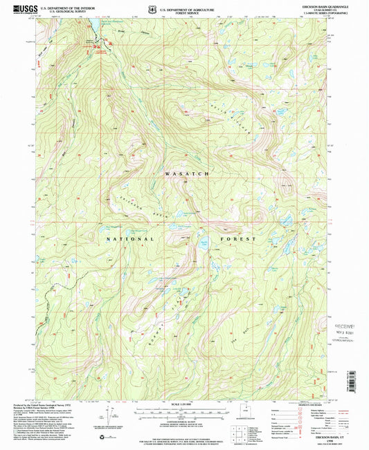 Classic USGS Erickson Basin Utah 7.5'x7.5' Topo Map Image