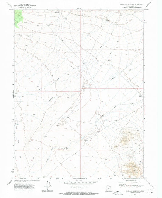 Classic USGS Erickson Wash SW Utah 7.5'x7.5' Topo Map Image