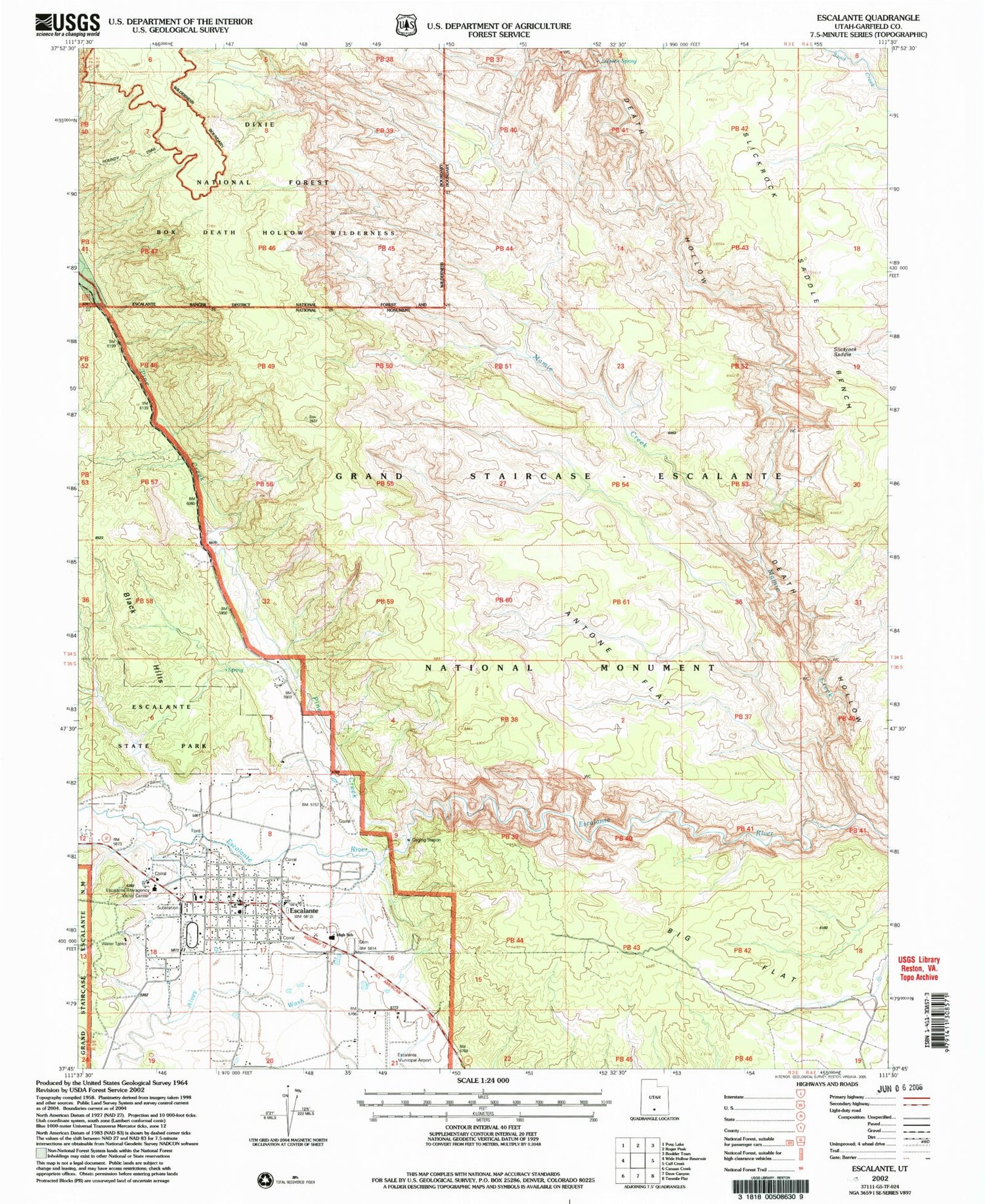 Classic USGS Escalante Utah 7.5'x7.5' Topo Map Image