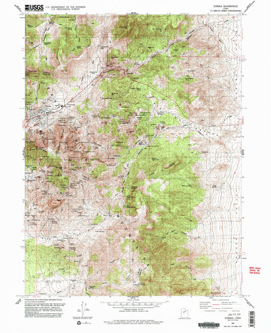 Classic USGS Eureka Utah 7.5'x7.5' Topo Map Image