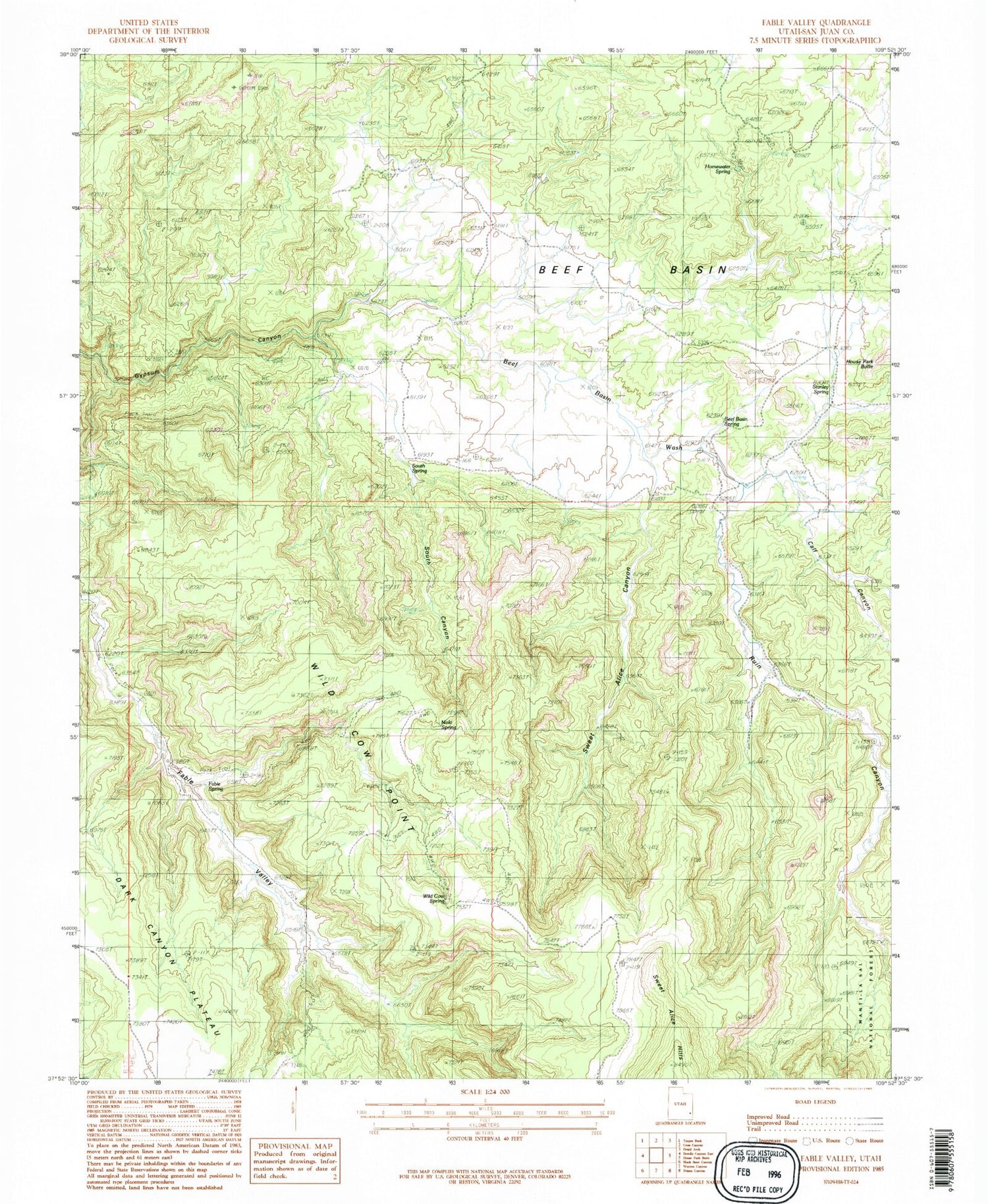 Classic USGS Fable Valley Utah 7.5'x7.5' Topo Map Image