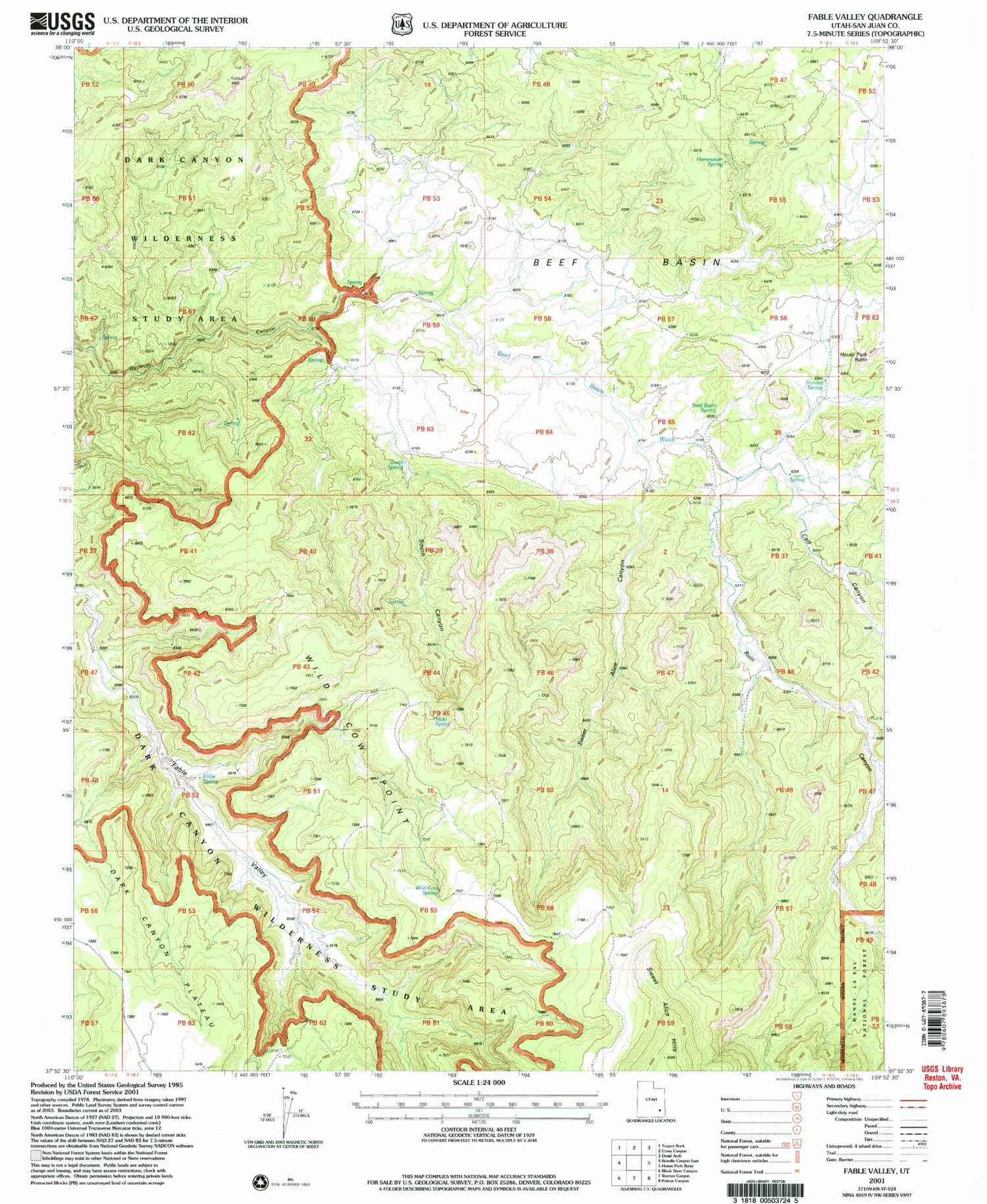 Classic USGS Fable Valley Utah 7.5'x7.5' Topo Map Image