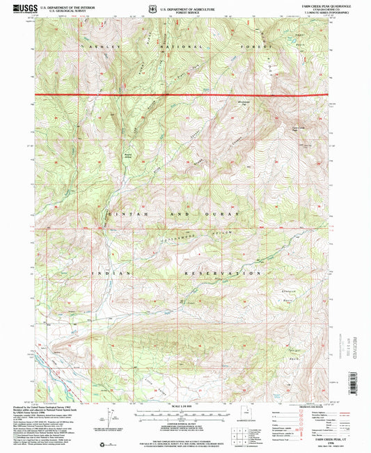Classic USGS Farm Creek Peak Utah 7.5'x7.5' Topo Map Image