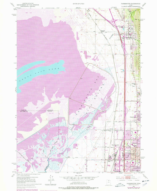 Classic USGS Farmington Utah 7.5'x7.5' Topo Map Image