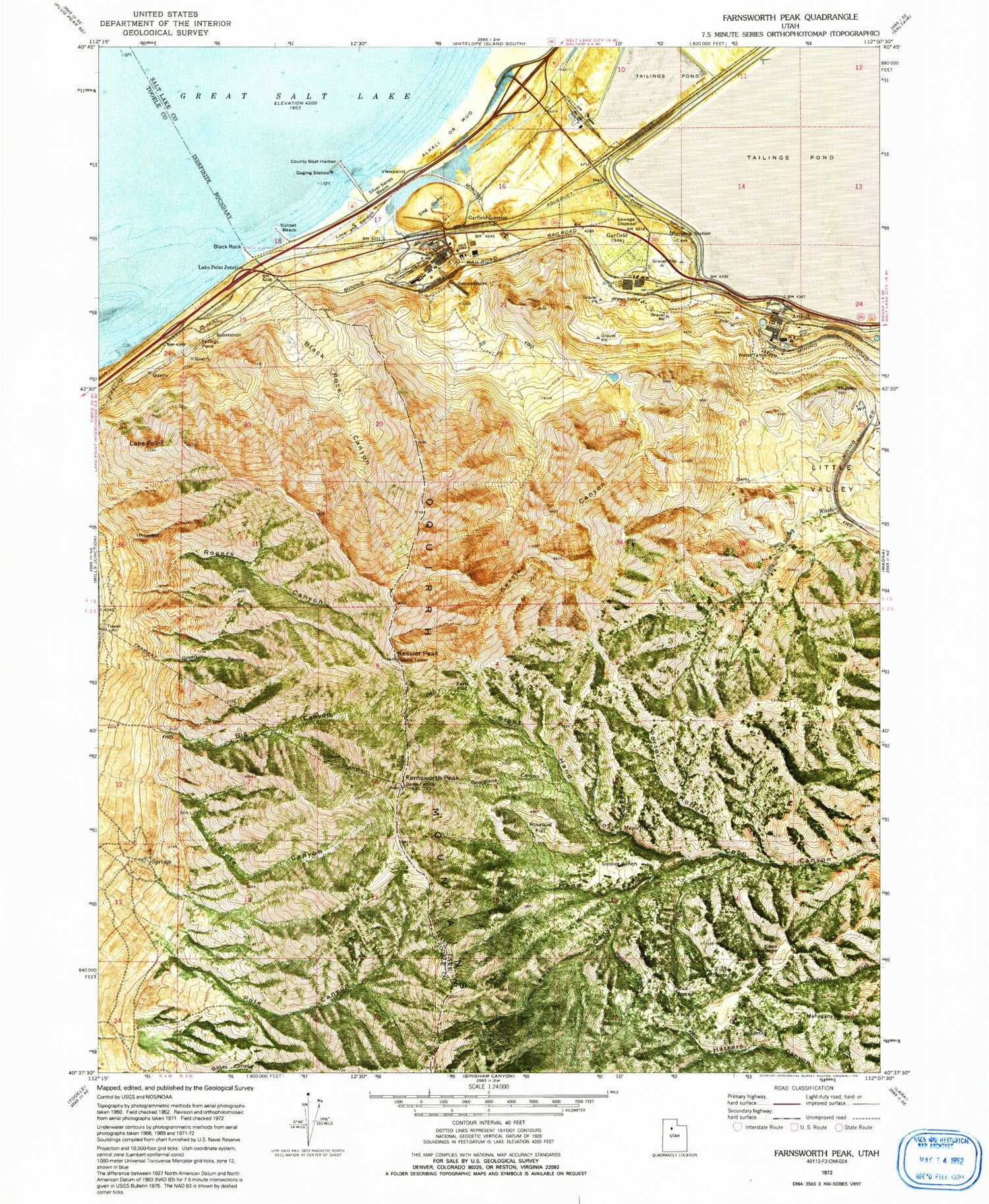 Classic USGS Farnsworth Peak Utah 7.5'x7.5' Topo Map Image