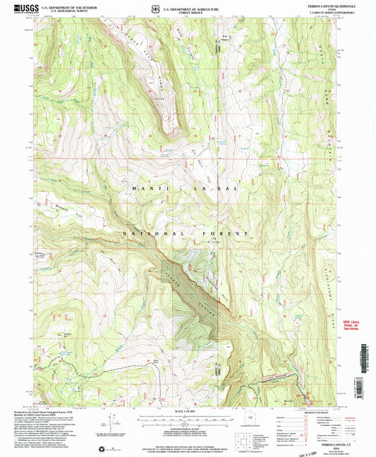 Classic USGS Ferron Canyon Utah 7.5'x7.5' Topo Map Image