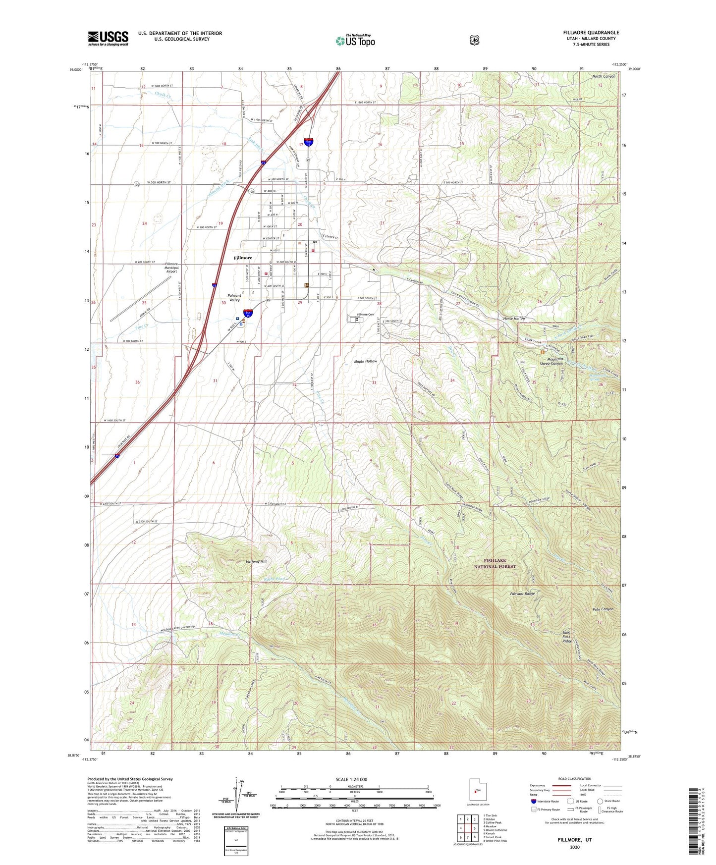 Fillmore Utah US Topo Map Image