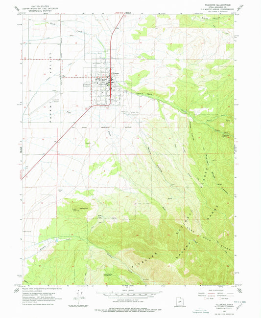 Classic USGS Fillmore Utah 7.5'x7.5' Topo Map Image