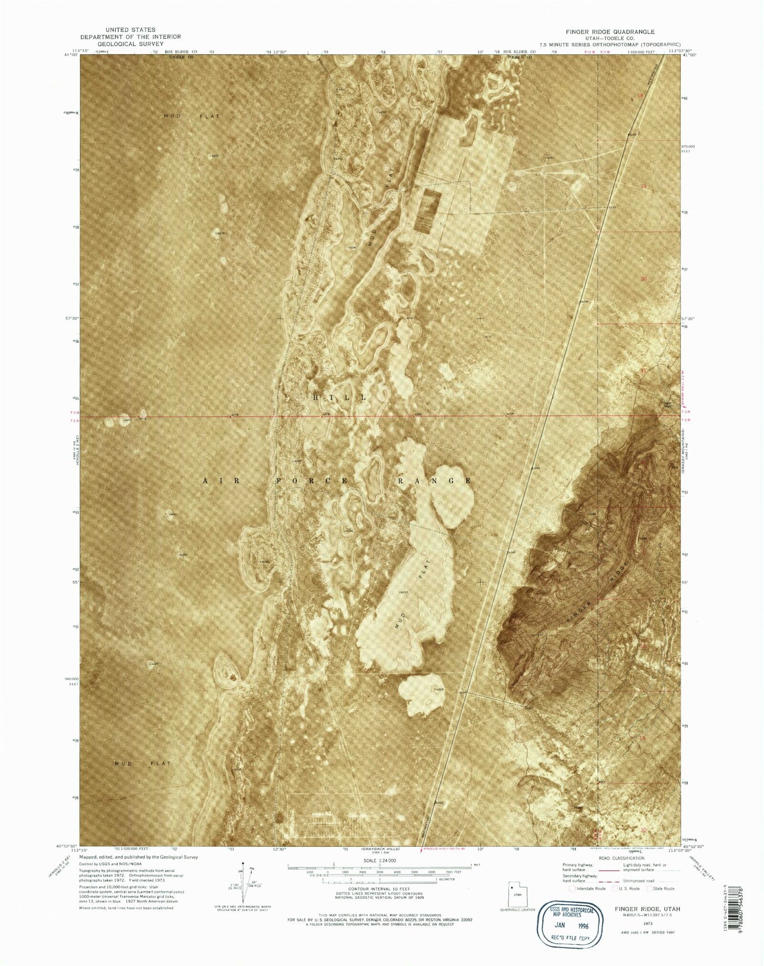 Classic USGS Finger Ridge Utah 7.5'x7.5' Topo Map Image