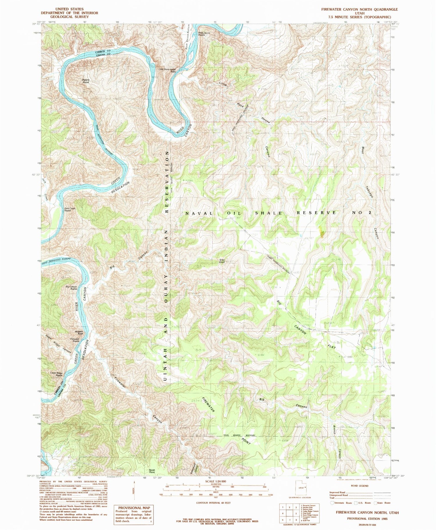Classic USGS Firewater Canyon North Utah 7.5'x7.5' Topo Map Image