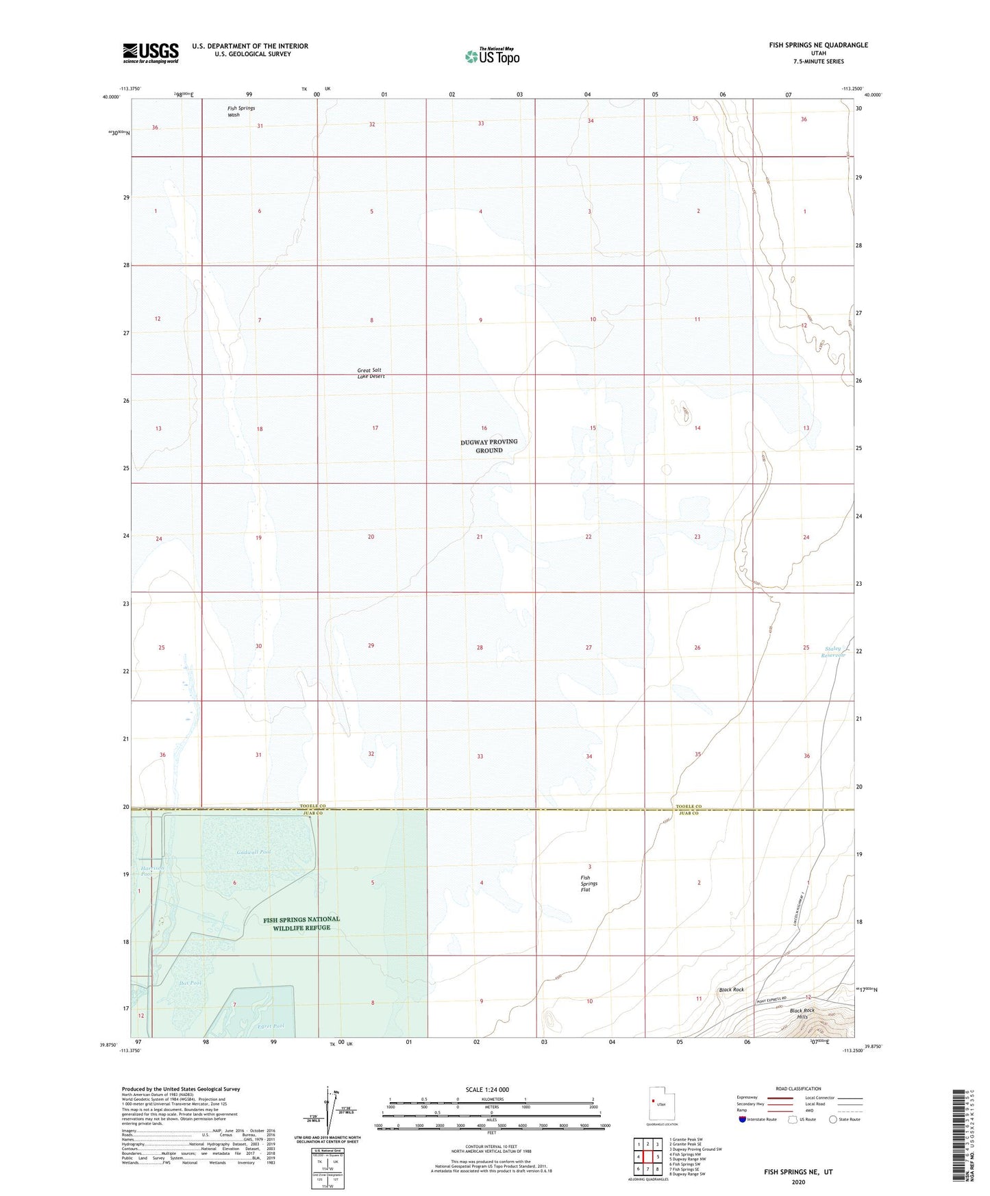 Fish Springs NE Utah US Topo Map Image