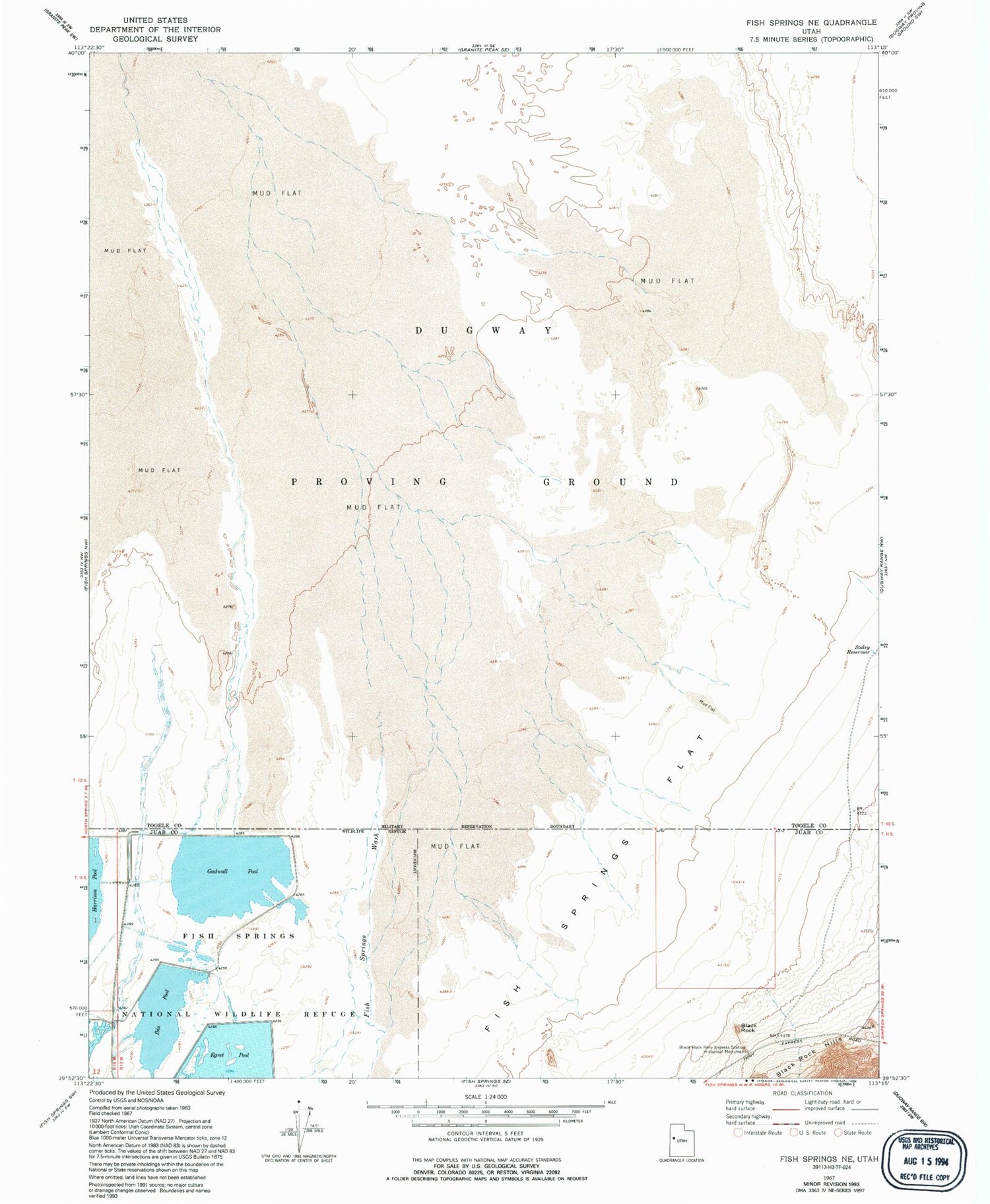 Classic USGS Fish Springs NE Utah 7.5'x7.5' Topo Map Image