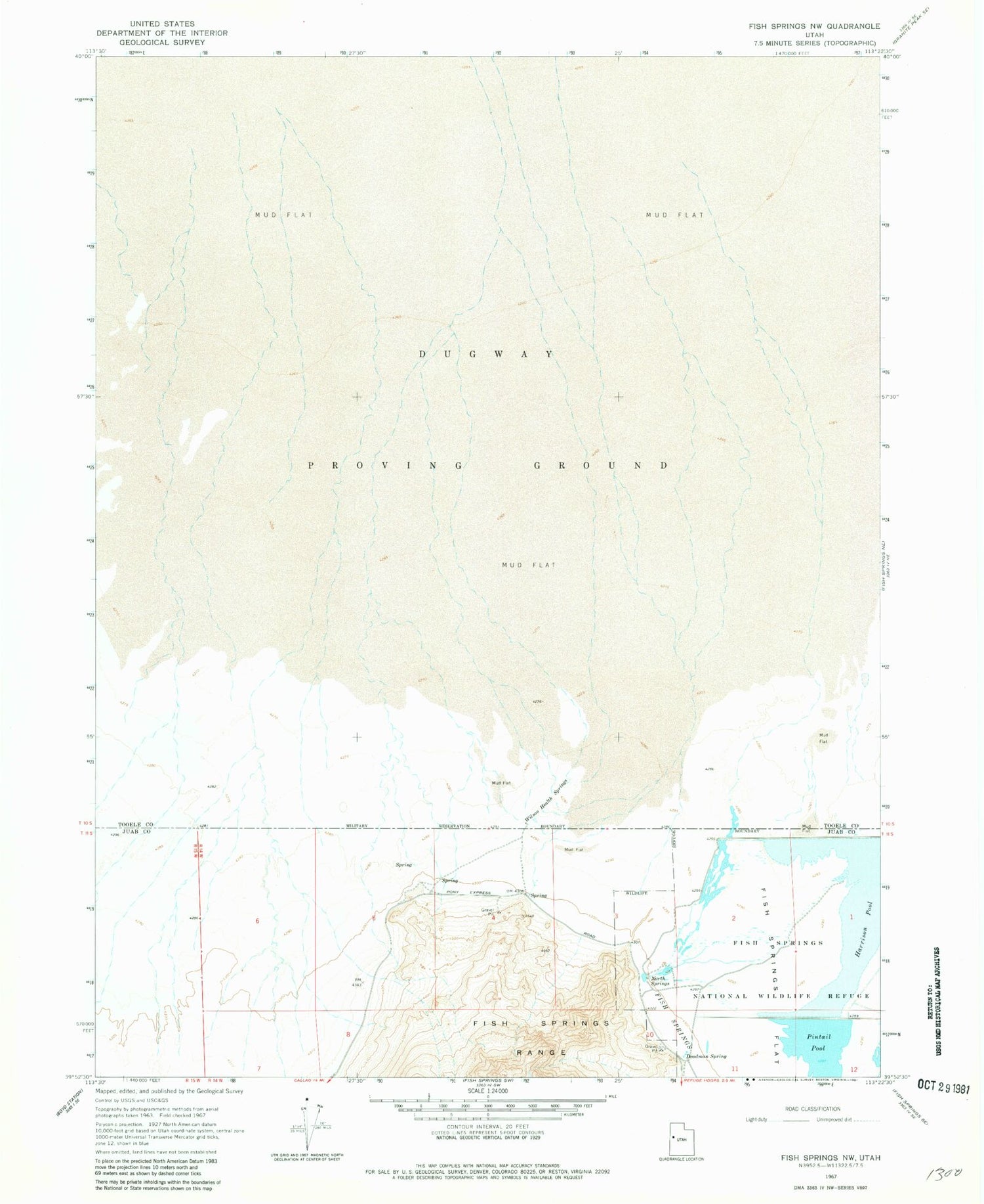 Classic USGS Fish Springs NW Utah 7.5'x7.5' Topo Map Image