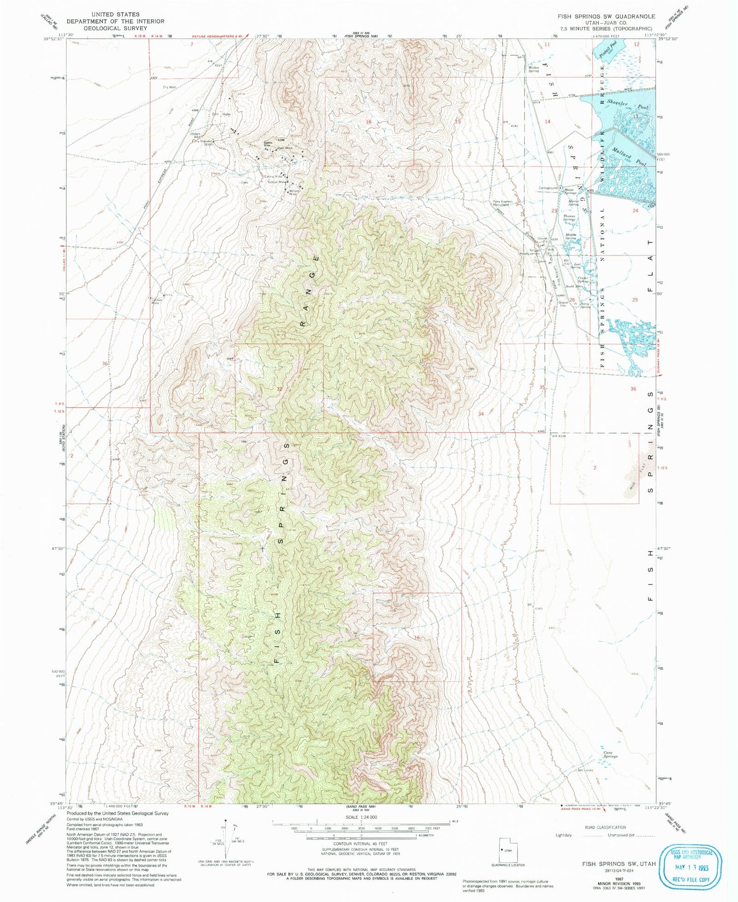 Classic USGS Fish Springs SW Utah 7.5'x7.5' Topo Map Image