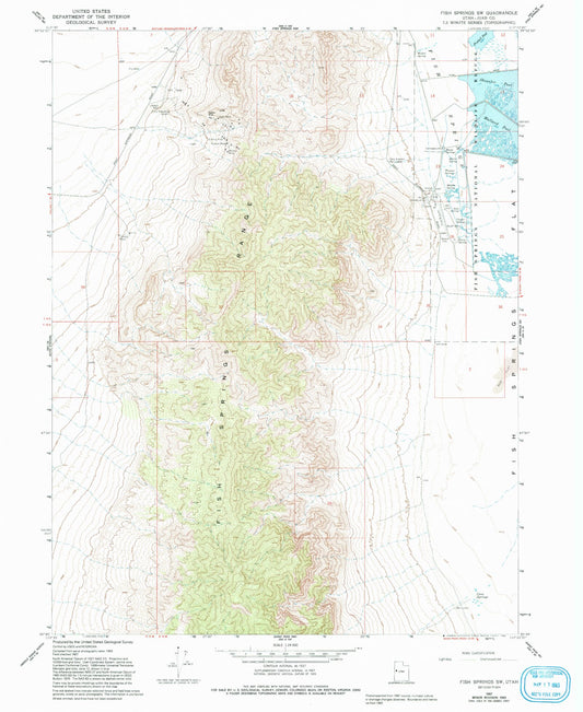 Classic USGS Fish Springs SW Utah 7.5'x7.5' Topo Map Image