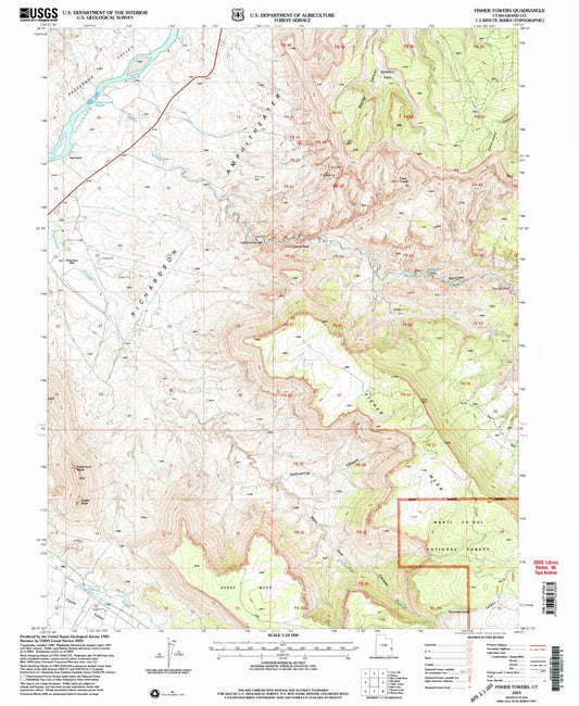 Classic USGS Fisher Towers Utah 7.5'x7.5' Topo Map Image